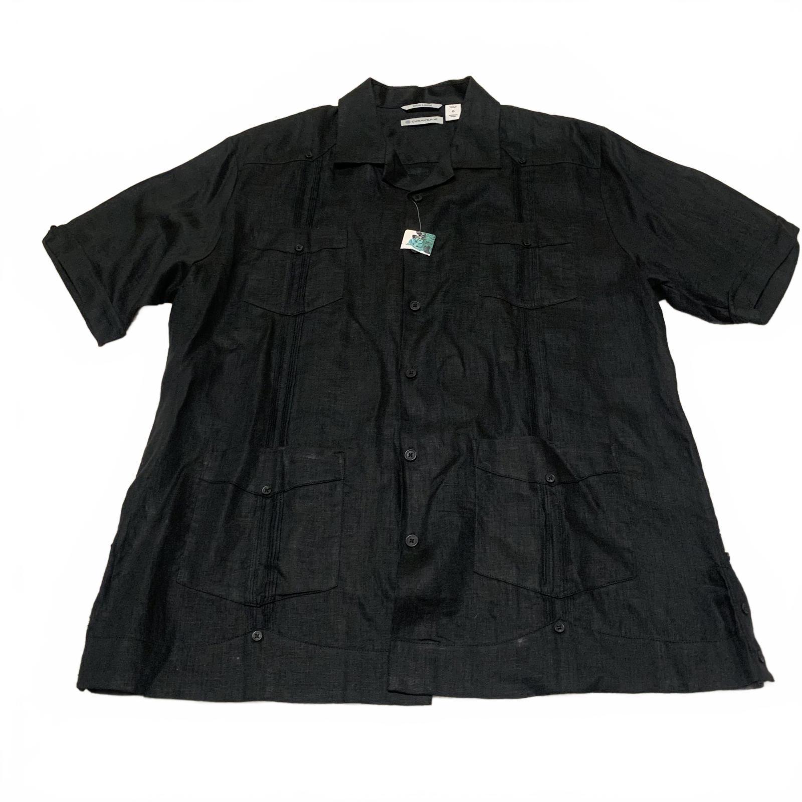 Cubavera Men's Black Linen Shirt L Short Sleeve Multi-Pocket